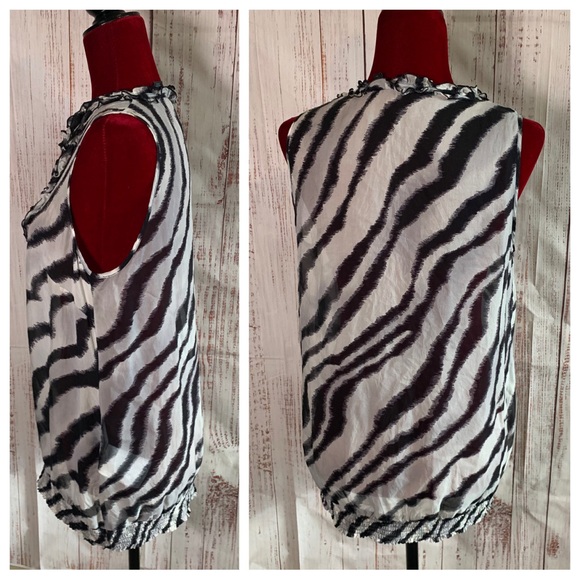 •100% Silk• Zebra Stripe Tuxedo Ruffle Top  { Esprit } - Picture 3 of 8